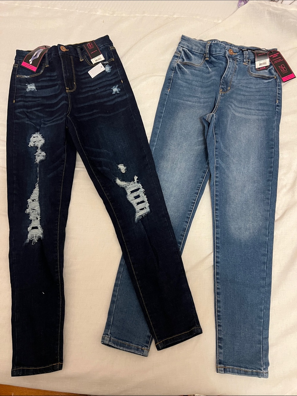 Ladies Curvy Jeans - Dark Wash Distressed and Medium Wash